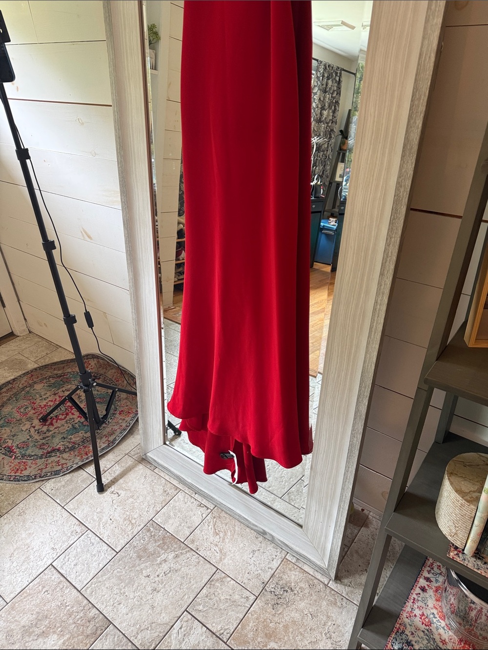 Calvin Klein Red Halter Maxi Dress with Beaded Neckline - Picture 10 of 12